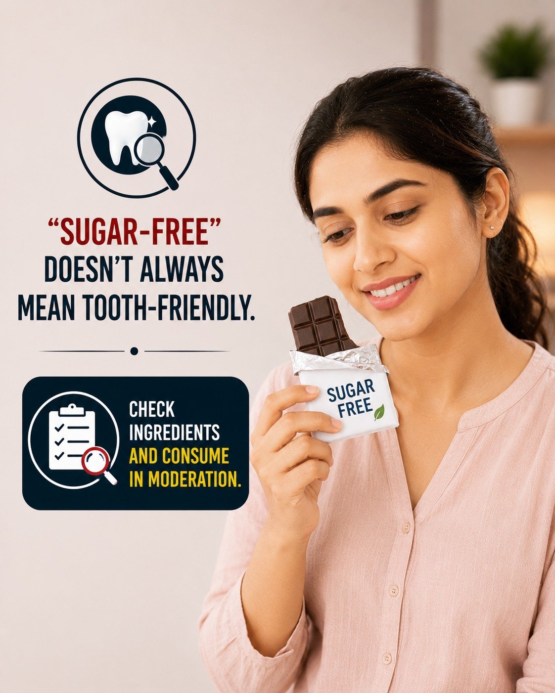 🍫 Sugar-Free Doesn't Always Mean Tooth-Friendly! 🦷

Many sugar-free products may still contain ingredients that can affect your dental health. Acids, sticky textures, and certain sweeteners can contribute to enamel wear and increase the risk of cavities over time.

✅ Read ingredient labels carefully
✅ Choose tooth-friendly snacks
✅ Drink water after consuming sugary or acidic foods
✅ Maintain a good oral hygiene routine

A healthy smile is about more than just avoiding sugar—it's about making informed choices every day!

#SugarFree #DentalHealth #HealthyTeeth #OralCare #CavityPrevention #ToothFriendly #DentalTips #SmileCare #HealthyLifestyle #NutritionAwarenessDentalHealth #OralHealth #HealthyTeeth #ToothFriendly #DentalCare #CavityPrevention #HealthySmile #OralHygiene #DentalAwareness #TeethCare #SugarFreeFoods #EnamelProtection #SmileCare #NutritionTips #HealthyLifestyle #DentistTips #OralCare #FoodFacts #HealthEducation