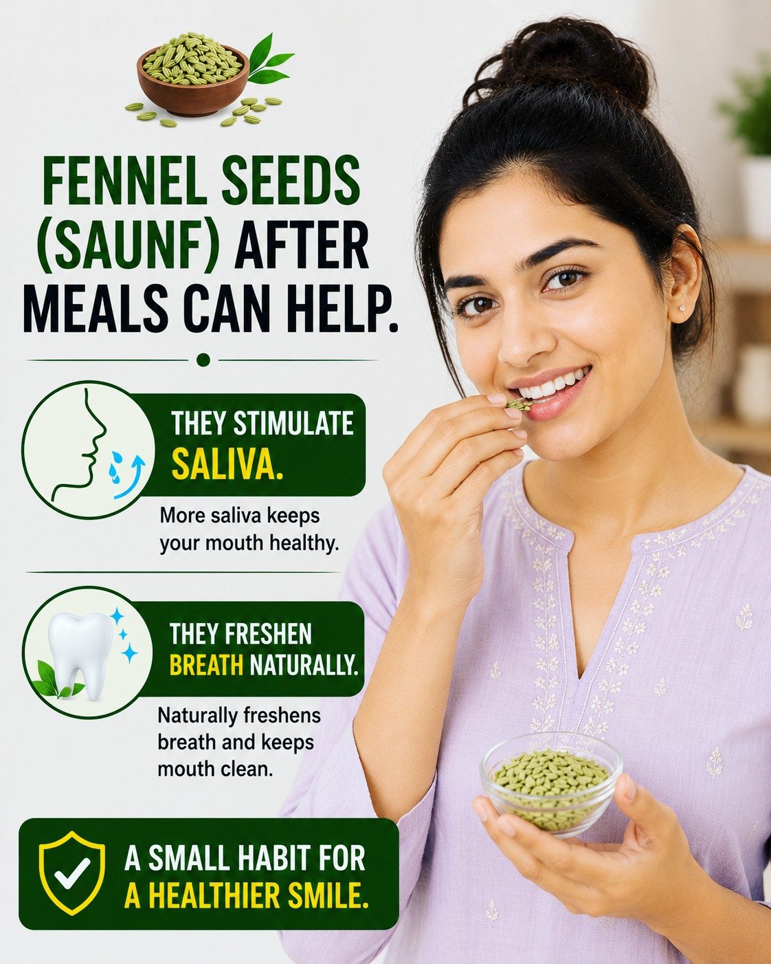 #FennelSeeds #Saunf #OralHealth #DentalTips #HealthySmile #FreshBreath #TeethCare #DentalCare #OralHygiene #HealthyTeeth #SmileCare #PreventBadBreath #NaturalRemedies #LucknowDentist #SinghalDentalCare #DentalClinic #Dentistry #FamilyDentist #OralCare #dentalhealth
